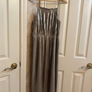 Banana Republic Silver Metallic Pleated Maxi Dress
